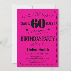 60. Geburtstag Einladung Schwarz und Heiß Rosa
