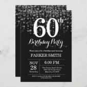 60. Geburtstag Einladung Silberner Glitzer (Vorne/Hinten)