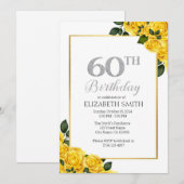 60. Geburtstag Einladung Vorlage mit Gelben Rose (Vorne/Hinten)