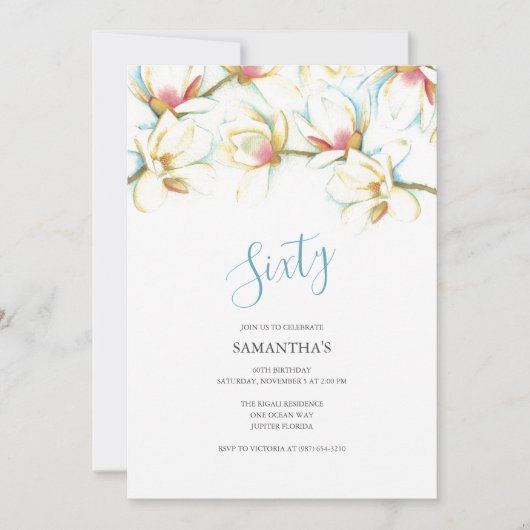 60. Geburtstag Einladung White Magnolias (Vorderseite)