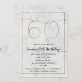 60. Geburtstag - Einladungen aus White & Gold Marm (Vorne/Hinten)