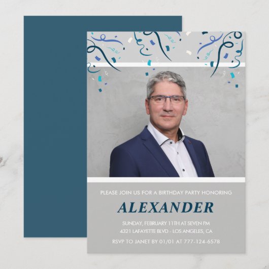 60. Geburtstag Einladungen Männer Confetti Foto Bl (Vorne/Hinten)