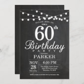 60. Geburtstag Einladungs-Chalkboard Streichbeleuc Einladung (Vorne/Hinten)