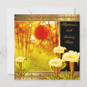 60. Geburtstag Elegant Asiatisch Gold Gelb Floral  Einladung