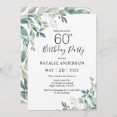 60. Geburtstag Elegant Grüne Eukalyptus Grüne Einladung (Vorne/Hinten)