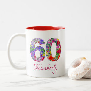 60. Geburtstag elegante Blütenblüten rote Tasse