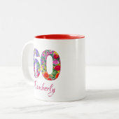 60. Geburtstag elegante Blütenblüten rote Tasse (Vorderseite Links)