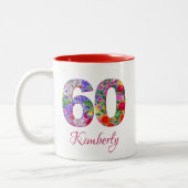 60. Geburtstag elegante Blütenblüten rote Tasse (Links)