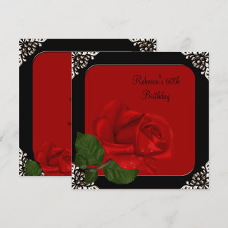 60. Geburtstag Elegante Rote Rose Schwarze Blume Einladung