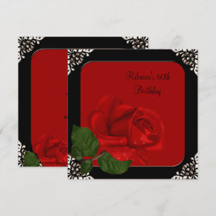 60. Geburtstag Elegante rote Rose schwarze Blumen Einladung