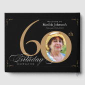 60. Geburtstag Elegantes Black Gold Calligraphy Fo Gästebuch (Rückseite)