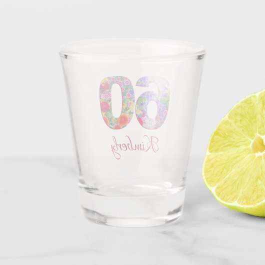 60. Geburtstag elegantes Blumenglas Schnapsglas (Rückseite)