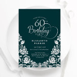 60. Geburtstag Emerald Green Silver Rose Einladung<br><div class="desc">Smaragdgrün silber elegante 60. Geburtstagsfeier Einladung. Klassisches Design mit Rose,  Imitaten Silberfolie und Typografie Script Schriftart. Die trendige Einladungskarte eignet sich perfekt für eine stilvolle Damenfeier. Personalisieren Sie Ihre persönlichen Daten. Kann für jedes Alter angepasst werden. Gedruckte Zazzle-Einladungen oder Sofortdownload digitaler Druckvorlage.</div>