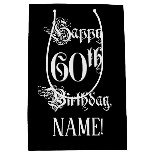 60. Geburtstag: Extravagant, Elegantes Script + In Mittlere Geschenktüte (Vorderseite)