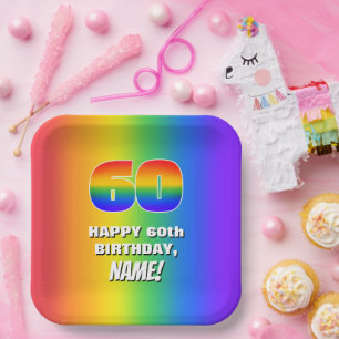 60. Geburtstag: Farbenfroh, Fun Rainbow Pattern #  Pappteller