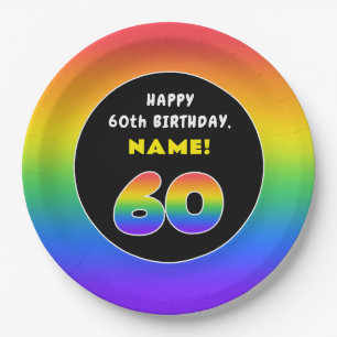 60. Geburtstag: Farbiger Regenbogen # 60, Individu Pappteller