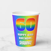 60. Geburtstag: Farbiges, lustiges Regenbogenmuste Pappbecher (Rückseite)