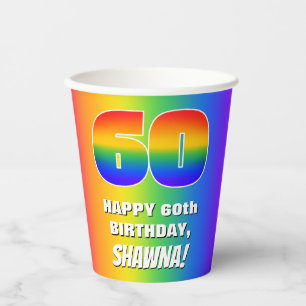 60. Geburtstag: Farbiges, lustiges Regenbogenmuste Pappbecher