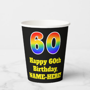 60. Geburtstag: Farblich, Spaß, Spannung, Regenbog Pappbecher