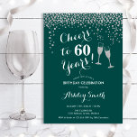 60. Geburtstag - Feiern bis 60 Jahre Grünes Silber Einladung<br><div class="desc">Einladung zum 60. Geburtstag. Bis 60 Jahre! Elegantes Design in Grün,  Weiß und Silber. Mit Champagnergläsern,  Script-Schriftart und Glitzer silber Konfetti. Ideal für eine stilvolle sechzigste Geburtstagsfeier. Personalisieren Sie Ihre persönlichen Daten. Kann für jedes Alter angepasst werden.</div>