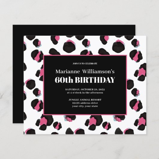 60. Geburtstag Feminine PINK LEOPARD PRINT (Vorne/Hinten)
