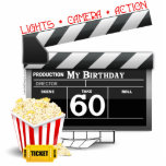 60. Geburtstag Filmthema Freistehende Fotoskulptur<br><div class="desc">60. Movie Geburtstag Party T - Shirt,  Gastgeschenke,  Karten,  Knöpfe für Ihre Movie-themed Geburtstagsparty. 60. Geburtstag Geschenke und Dekorationen mit Film-Film-klapboard,  Popcorn,  Lichter,  Kamera,  Action,  60. 60 Jahre alte Geschenke für Menschen ab 60.</div>