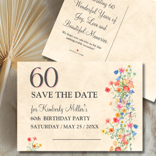 60. Geburtstag Florale Elegante Party Save the Dat Ankündigungspostkarte