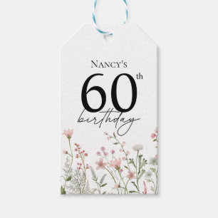 60. Geburtstag Florale elegante Schrift  Geschenkanhänger