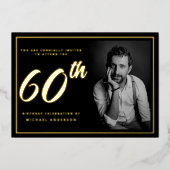 60. Geburtstag Foto Black Gold Elegant Folieneinladung (Vorderseite)