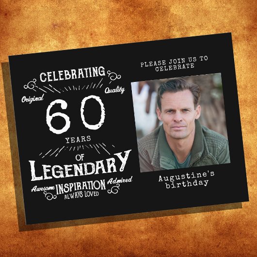 60. Geburtstag Foto Black Vintag Birthday Einladun Postkarte