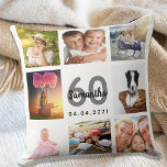60. Geburtstag Foto Collage Frau Weiß Kissen<br><div class="desc">Ein einzigartiges Geschenk für Frauen 60. Geburtstag,  feiert ihr Leben mit einer Collage von 8 Ihrer eigenen Fotos,  Bilder. Personalisieren und fügen Sie ihren Namen,  Alter 60 und ein Datum. Ein schick weißer Hintergrund. Graue und schwarze Buchstaben und Zahlen. Der Name ist mit einem modernen handgeschriebenen Stilskript geschrieben.</div>