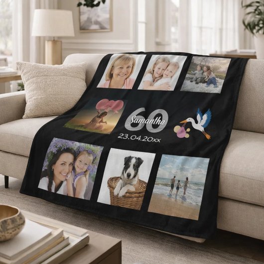 60. Geburtstag Foto Collage schwarz Fleecedecke