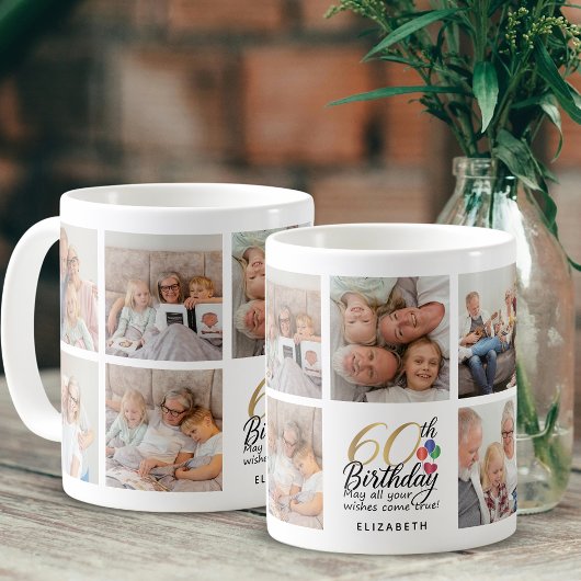 60. Geburtstag Foto-Collage Script Schrift Gold Kaffeetasse
