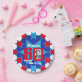 60. Geburtstag Foto Name Blue Star Papierteller (Party)