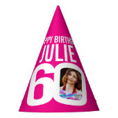 60. Geburtstag Foto personalisiert weiß heiß rosa Partyhütchen (Vorderseite)
