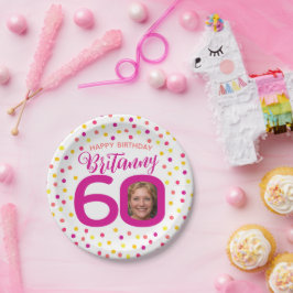 60. Geburtstag Foto rosa goldgelbe Konfetti Pappteller