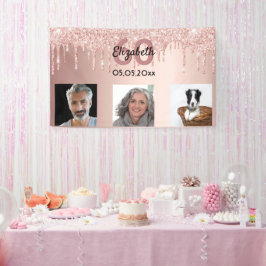 60. Geburtstag Foto Rose Gold Rosa Glitzer Banner