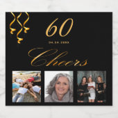 60. Geburtstag Foto schwarze Goldjubeln jubeln Schaumweinetikett (Einzelnes Label)