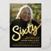 60. Geburtstag Foto-Skript Gold Folieneinladung (Vorderseite)