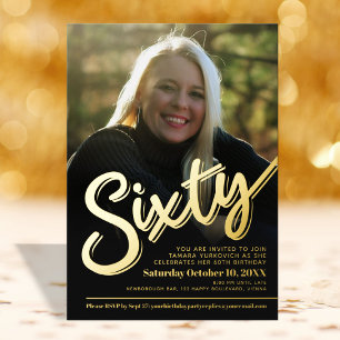 60. Geburtstag Foto-Skript Gold Folieneinladung