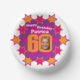 60. Geburtstag Foto und Name Rosa Stern Pappteller