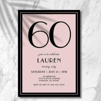 60. Geburtstag Frauen Modern Minimal Schwarz Rosa Einladung