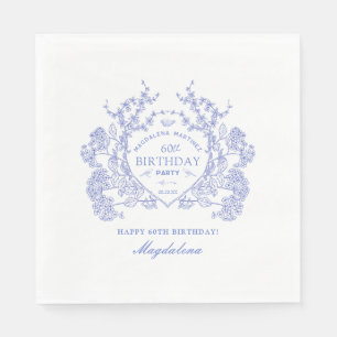 60. Geburtstag French Blue Floral Crest Custom Serviette