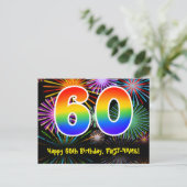60. Geburtstag - Fun Fireworks Pattern + Regenboge Postkarte (Stehend Vorderseite)