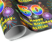 60. Geburtstag: Fun Fireworks, Rainbow Look # "60" Geschenkpapier (Rolleneckpunkt)