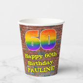 60. Geburtstag: Fun Graffiti-Inspiriert Regenbogen Pappbecher (Vorderseite)