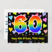 60. Geburtstag: Fun Hörmuster, Regenbogen 60 Postkarte (Vorne/Hinten)