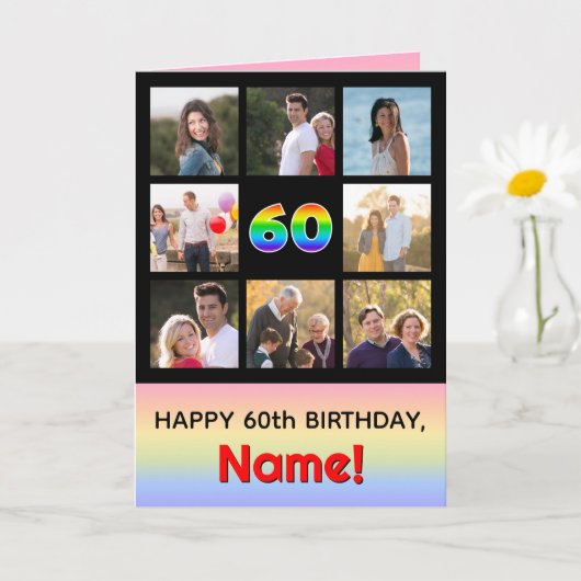 60. Geburtstag: Fun Rainbow #, Custom Fotos + Name Karte (Kleine Pflanze)