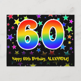 60. Geburtstag: Fun Stars Muster, Regenbogen 60, N Postkarte