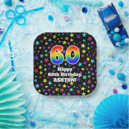 60. Geburtstag: Fun Stars Muster und Regenbogen "6 Pappteller